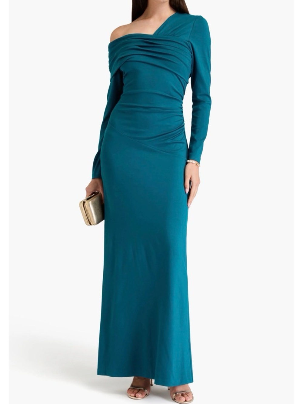 Diane Von Furstenberg Dolores Asymmetric Draped Jersey Maxi Dress in Teal sz. L